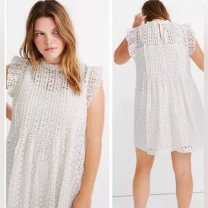 Madewell Eyelet Ruffle Sleeve Pintuck Mini Dress
